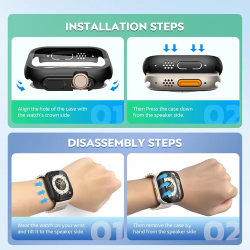Vista 7 de Misxi - Juego de 2 fundas rígidas de policarbonato y protector de pantalla de vidrio templado compatibles con Apple Watch Ultra 3 (2025) / Ultra 2