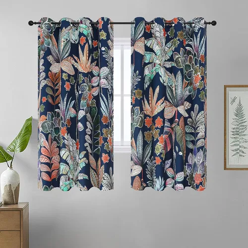 Vista 14 de Estelar Textiler Cortinas clásicas con estampado floral azul para sala de estar, cortinas de 84 pulgadas de largo, oscurecimiento de la habitación