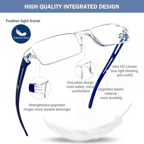 Vista 2 de AQWANO 5 Pack Rimless Reading Glasses Women Men Blue Light Block, Lightweight Clear Frames Computer Readers Anti Glare