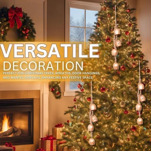 Vista 3 de Campanas colgantes de latón rústico con cuerda de yute, hechas a mano, cuerda de yute Shabby Chic Decoración, Campanas colgantes de latón - Campanas