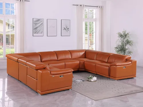 Vista 314 de BlackJack Furniture Venice - Sofá modular de cuero italiano de grano superior de 5 piezas con 3 reclinables eléctricos, reposacabezas ajustable