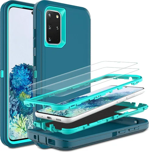 Vista 10 de Funda S20 Plus con 2 protectores de pantalla de TPU, 3 en 1, a prueba de golpes, resistente para Galaxy S20 Plus (negro/gris)