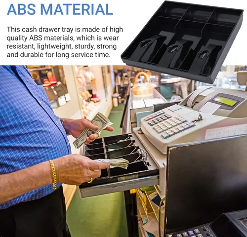 Vista 3 de Bandeja de cajón de caja registradora, bandeja de cajón de efectivo con 3 billetes, 3 compartimentos, bandeja de dinero, organizador de dinero, caja