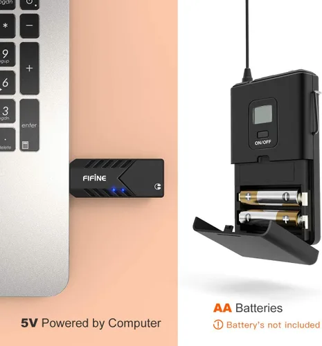 Vista 4 de FIFINE Micrófonos inalámbricos para computadora, sistema de micrófono inalámbrico USB para PC y Mac, sistema de auriculares UHF con receptor USB