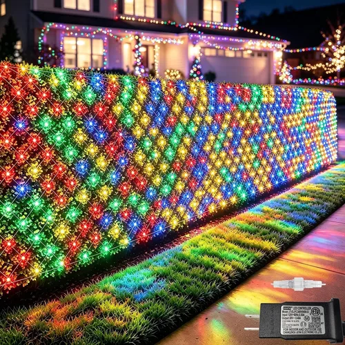 Vista 14 de Luces de red solar, 10 x 10 pies, 280 luces LED de red para cenador al aire libre con 8 modos, funciona con energía solar y USB, impermeable, cable