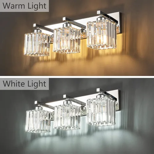 Vista 2 de FDPBY Moderna lámpara de tocador de baño de 3 luces, moderna lámpara de pared de baño de cristal cromado