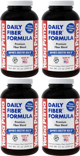Yerba Prima Daily Fiber Formula Powder – 12 onzas (paquete de 4) – Suplemento de fibra dietética soluble e insoluble – Salud intestinal – Vegano,