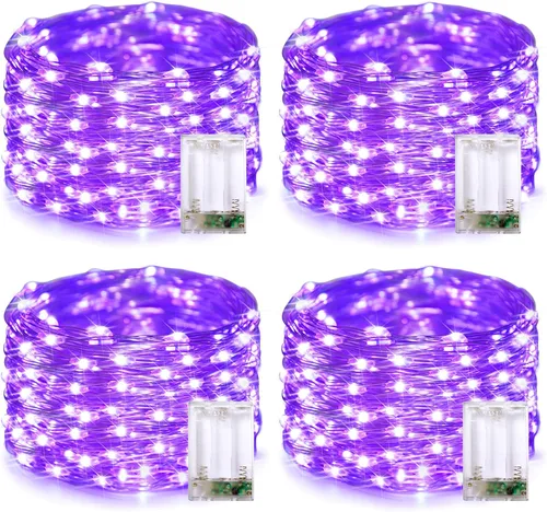 Vista 13 de JMEXSUSS Paquete de 4 unidades de 50 luces LED multicolor de hadas operadas por batería, cada una de 16 pies, luces de Navidad multicolor
