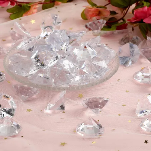 Vista 4 de Diamantes de acrílico claro de 2 libras de 25 quilates - diamantes grandes para decoración de centros de mesa, decoración para bodas, decoraciones