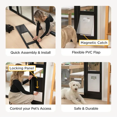 Vista 7 de Hakuna Pets Puerta para Mascotas de Vidrio Negro para Patio para Puertas Corredizas, Grande Altura Ajustable 77.2" – 83.5", Instalación Sin Daños