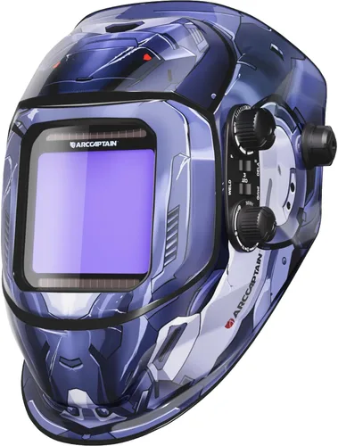 ARCCAPTAIN - Casco de soldadura a color real, pantalla 3.93 × 3.66, oscurecimiento automático, capucha solar 4 sensores de arco, sombra 4/5-9/9-13