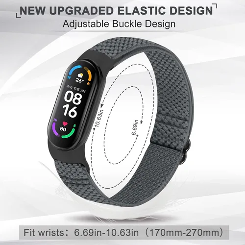 Vista 4 de Paquete de 5 correas de nailon Solo Loop compatibles con Xiaomi Mi Band 7 6 5 4 3Amazfit Band 5 correas, ajustable, transpirable, cómoda, elástica
