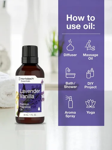 Vista 3 de Horbäach Aceite aromático de vainilla de lavanda 1 onza líquida (1.0 fl oz) Grado premium para difusores, fabricación de velas y jabón