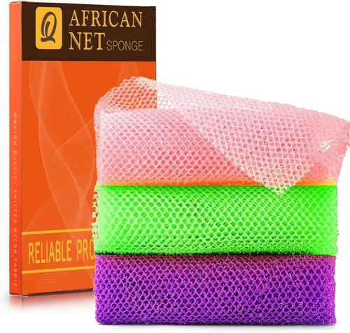 Vista 25 de Juego de ducha exfoliante de 3 piezas de red africana de estilo brillante, esponjas de baño largas para una piel suave y refrescada, el exterior