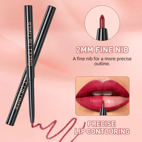 Vista 5 de Juego de brillo labial 3 en 1 con lápiz labial mate, brillo labial hidratante y delineador de labios líquido de 0.079 pulgadas, maquillaje de larga