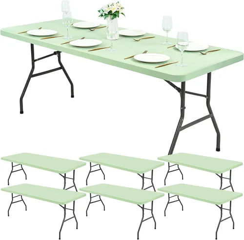 Vista 21 de Paquete de 6 fundas de tela elástica para mesa, color beige, para mesas de 8 pies, protector de mantel rectangular universal lavable y elástico