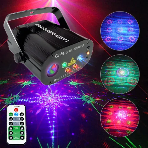 Vista 11 de Chims Mini proyector de espectáculos de luces RGB de 32 patrones, proyector de iluminación portátil para Navidad, fiesta de Acción de Gracias