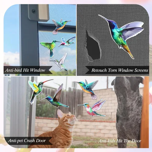 Vista 3 de 18 piezas de imanes de puerta de colibrí, pantalla de doble cara, adhesivos decorativos para ventanas, calcomanías magnéticas de colibrí