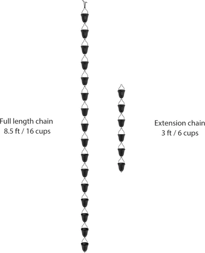 Vista 3 de Rain Chains Direct Contempo Extensión de Cadena de Lluvia, 3 Pies de Longitud, Aluminio, Recubrimiento en Polvo Negro, Reemplazo Funcional