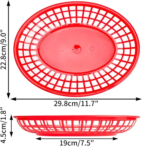 Vista 2 de EUSOAR Cestas de plástico para alimentos con forros de papel, 12 cestas rojas extragrandes de 11.8 x 8.9 pulgadas para servir alimentos y 10 x 11