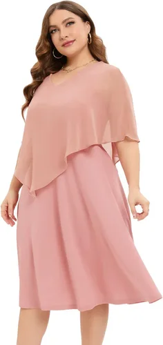 Vista 4 de DRESSTELLS Vestido con capa superpuesta de gasa, vestido de invitada de boda para madre de la novia 2023