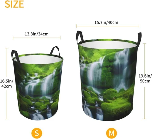 Vista 5 de Waterfall Green print Circular Hamper Waterproof Storage Bin Organizer Basket Laundry Hamper With Handles For Clothes Toys Small