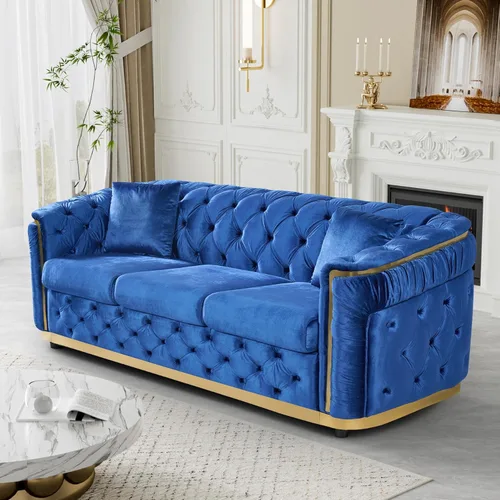 Vista 21 de DAMAIFROM Juego de sofá de terciopelo de lujo beige y dorado, moderno de mediados de siglo, sofás Chesterfield copetudos y patas doradas, juego de 2