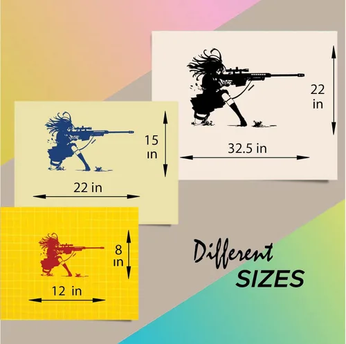 Vinilo de pared para decoración del hogar, calcomanía de arte de anime manga chica francotirador rifle disparo habitación de niños dormitorio