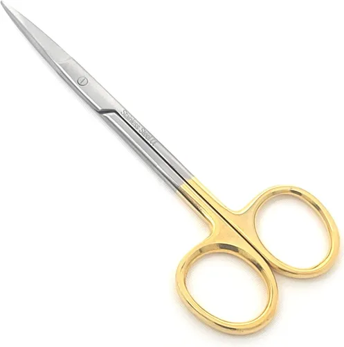 Vista 5 de Tijeras de disección de iris de acero inoxidable de 4.5 pulgadas, rectas, punta fina hechas de acero inoxidable de alta calidad (mango dorado)