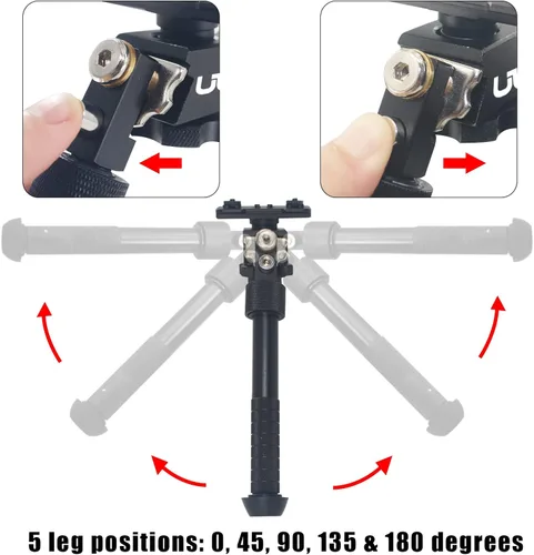 Vista 5 de UUQ QV8 - Bípode ajustable para rifle táctico de 6 a 9 pulgadas para caza y tiro, base de montaje para guardamanos Mlok, se fija directamente al