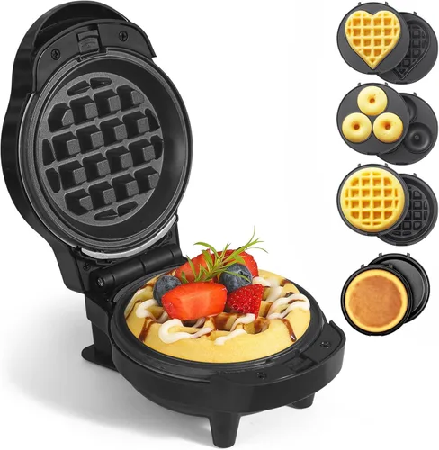 Vista 12 de UVFAST Mini Fabricante de Waffles con 6 Placas Removibles, Mini Fabricante de Waffles Pequeño 3 en 1, Waffle en Forma de Corazón, Donut, Plancha