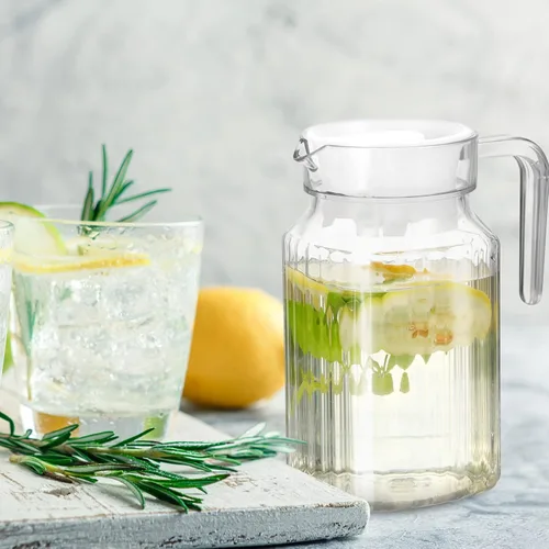 Vista 7 de Garneck Botella de agua de refrigeración transparente, jarra de jugo de leche, jarra de agua de plástico con tapa y boquilla, 2