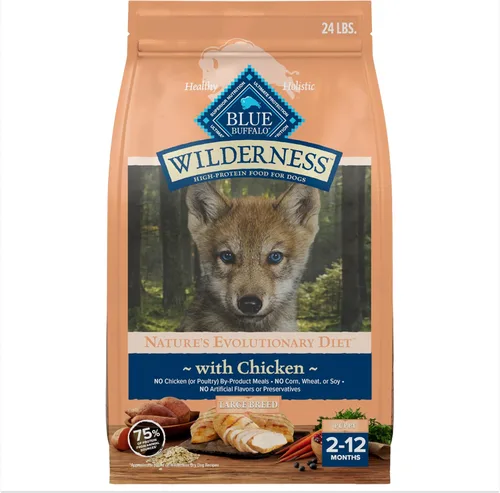 Blue Buffalo Wilderness Alimento seco para perros con alto contenido de proteínas para cachorros de raza grande, fabricado en los Estados Unidos con