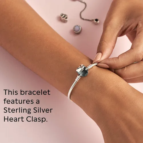Vista 5 de Pandora Moments - Pulsera de cadena de serpiente con cierre de corazón, dijes compatibles con momentos, pulsera para mujer, regalo para ella
