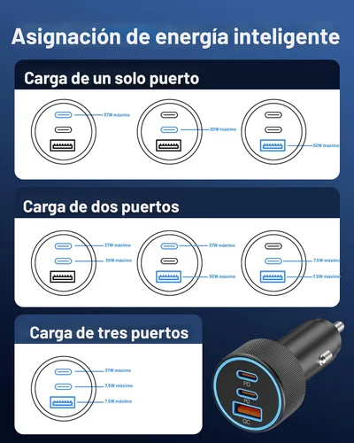 Vista 6 de Cargador de coche USB C, 3 puertos 67 W Dual USB-C y USB-A adaptador de corriente de coche PD/QC de carga rápida para iPhone 17/16/15/14/13/12/11