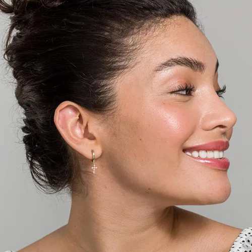 Vista 4 de PAVOI 14K Gold Plated S925 Sterling Silver Post Lightweight DropDangle Huggie Earrings for Women Religious Ornament Cross Evil Eye Clover Celtic