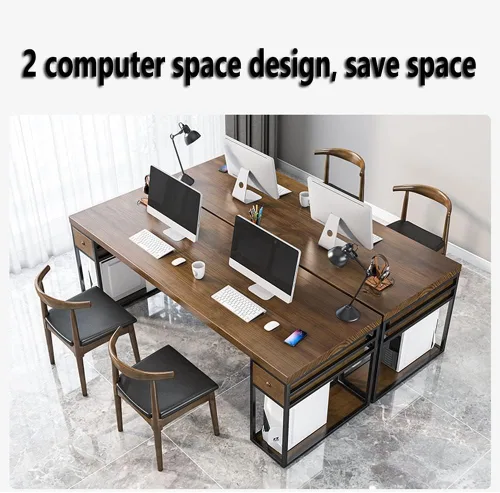Vista 2 de Escritorio de computadora de madera maciza de doble asiento, 2.0 in, estación de trabajo de lectura, escritura, mesa de juegos, fácil de montar