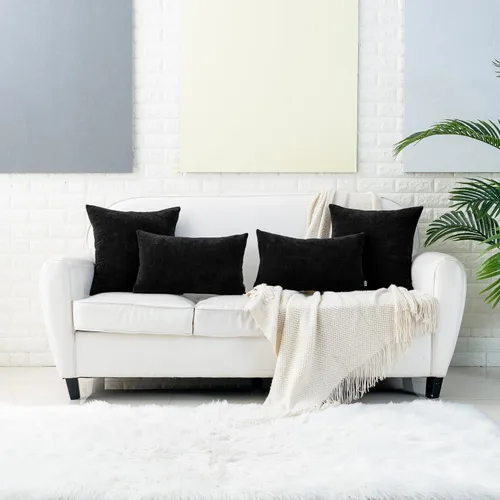 Vista 6 de HWY 50 Fundas de Almohadas Decorativas para Sofá 16 x 16 Pulgadas Juego de 2 Felpilla Suave Negro Sólido Fundas de Cojines para Sofá, Sala de Estar