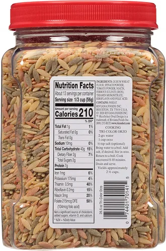 Vista 3 de RiceSelect Tri-Color Orzo Pasta, sin OMG, 26.5 oz (paquete de 4 frascos)