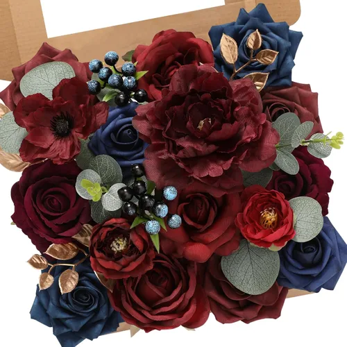 Vista 13 de Serwalin Flores artificiales, rosas polvorientas, flores de seda falsas para bricolaje, ramos de novia, rosas falsas rosas, combinados, centros