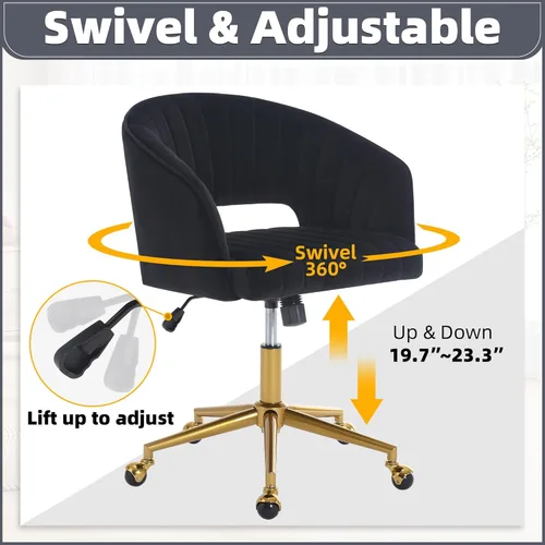 Vista 66 de ABET Silla de escritorio con ruedas, silla de terciopelo para oficina en casa, sillón giratorio con base dorada, sillas decorativas modernas