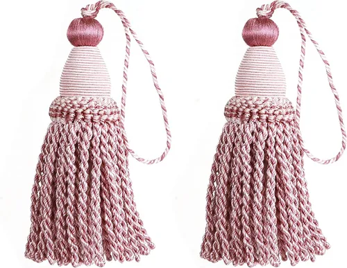 Vista 8 de Paquete de 2 Borlas de Llave 24cm/ 9 Pulgadas con Bucles, Artesanía de Borla Trenzada Hecha a Mano, Accesorios de Bricolaje para Decoración del Hogar