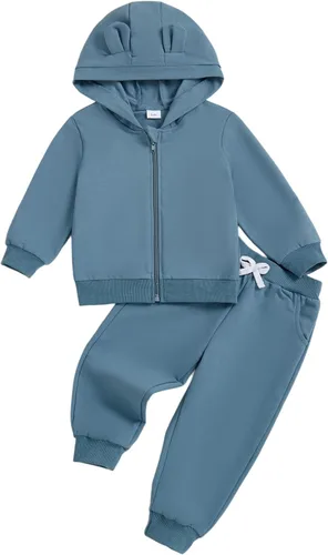 Vista 44 de Conjunto de ropa de otoño e invierno para bebé y niño, sudadera larga con capucha y pantalones para niños pequeños, 6, 12, 18, 24 meses, 2T Adorable