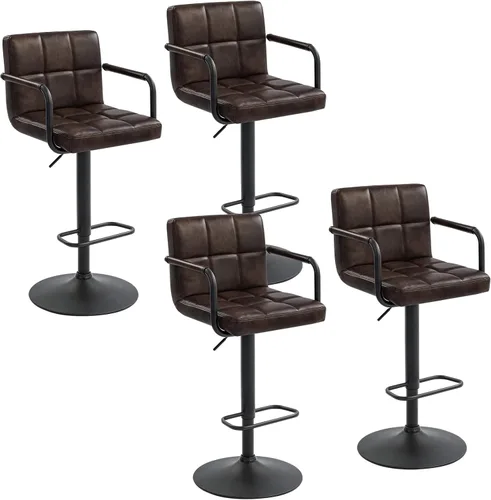 Vista 14 de Furnimart Juego de 4 taburetes de bar ajustables giratorios con reposabrazos y reposapiés, sillas de bar tapizadas para cocina y comedor Terciopelo