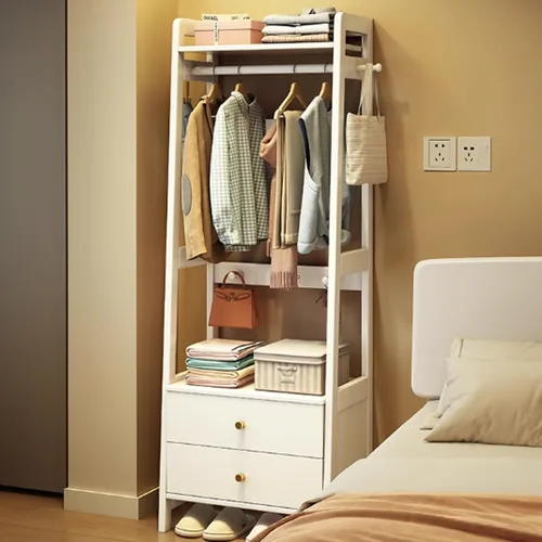 Vista 10 de Solid Wood Clothes Rack, Freestanding Clothing Rack, 5-in-1 Design Garment Rack, Large Capacity Coat Rack with Hooks and Storage Cabinet, Hall Tree