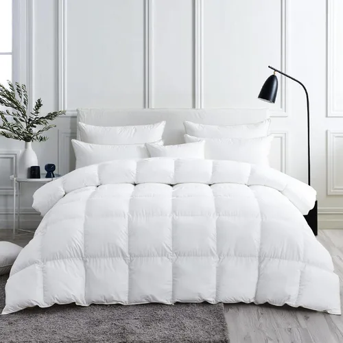 Vista 8 de Lujoso edredón de plumas de ganso de color blanco sólido, tamaño King, para invierno, caja deflectora, funda 100% algodón egipcio, 70 onzas