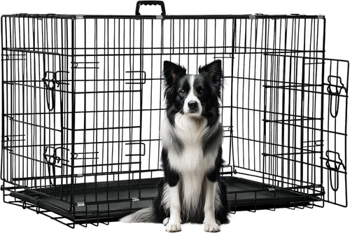 Vista 39 de FDW Jaula para perros con doble puerta, jaula plegable de alambre de metal de 36 pulgadas con bandeja extraíble y panel divisor, jaula para mascotas