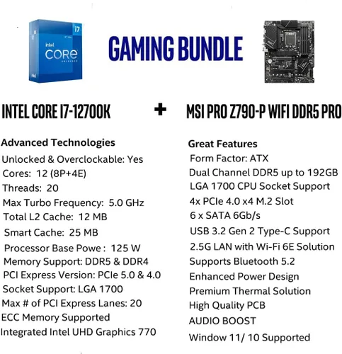 Vista 2 de Placa base para CPU INLAND Intel Core i7-12700K LGA 1700 de 12 (8P+4E) núcleos de hasta 5.0 GHz desbloqueado con gráficos integrados más placa base