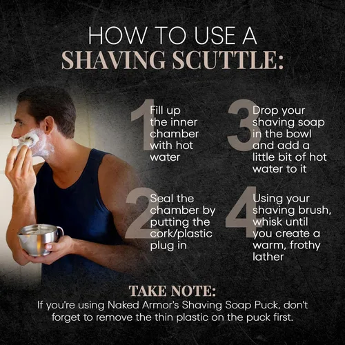 Vista 6 de Silver Fox Shaving Scuttle - Tazón con afeitadora, jabón, cepillo, taza de acero inoxidable, mantiene la espuma caliente y cremosa, afeitado
