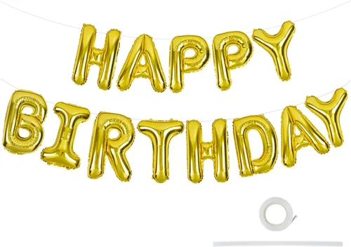 Vista 51 de TONIFUL Pancarta de Globos Negros de Feliz Cumpleaños de 16 Pulgadas con Letras de Papel de Aluminio Mylar, Cartel Banderín Reutilizable